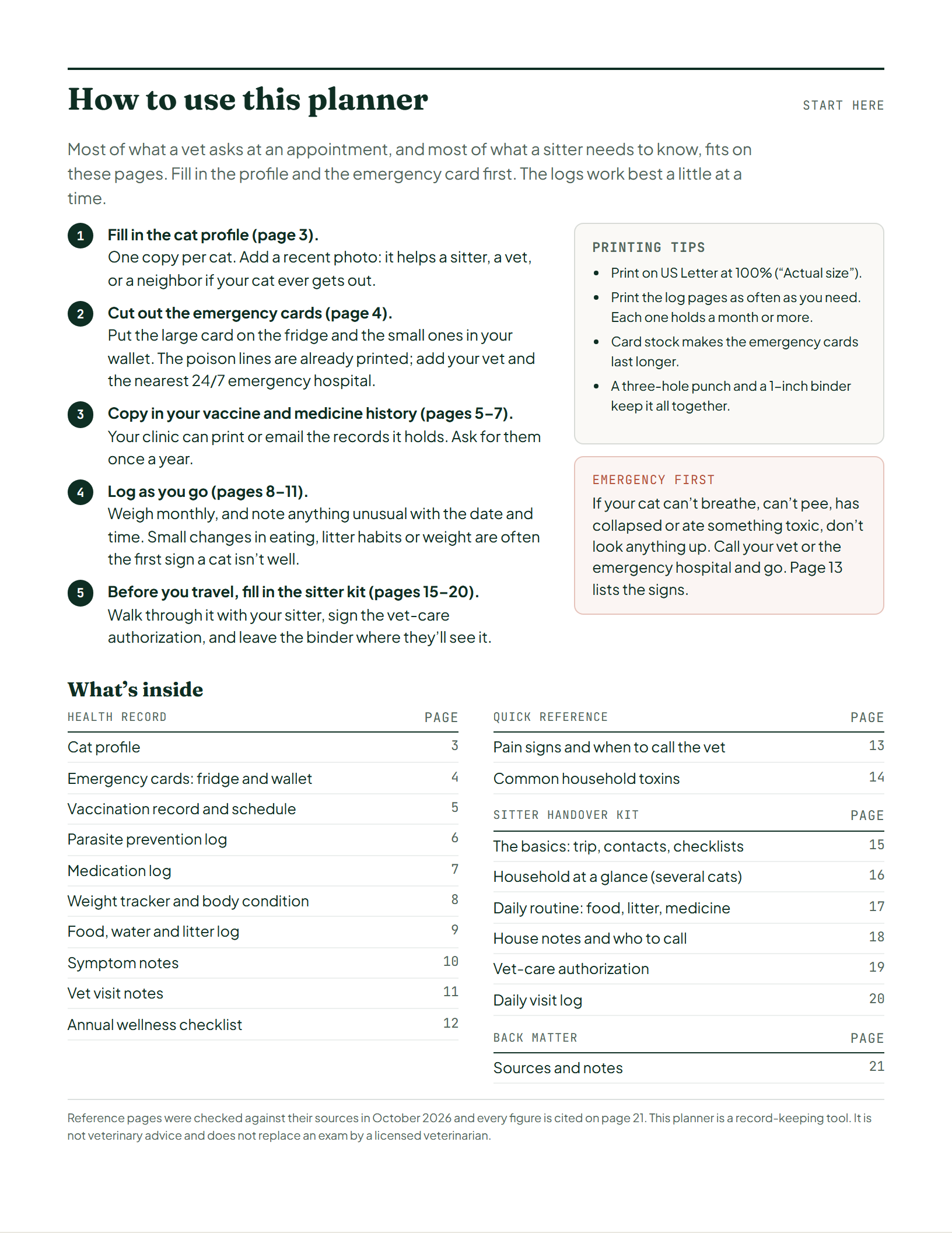 Page 2 of Cat Health & Sitter Planner
