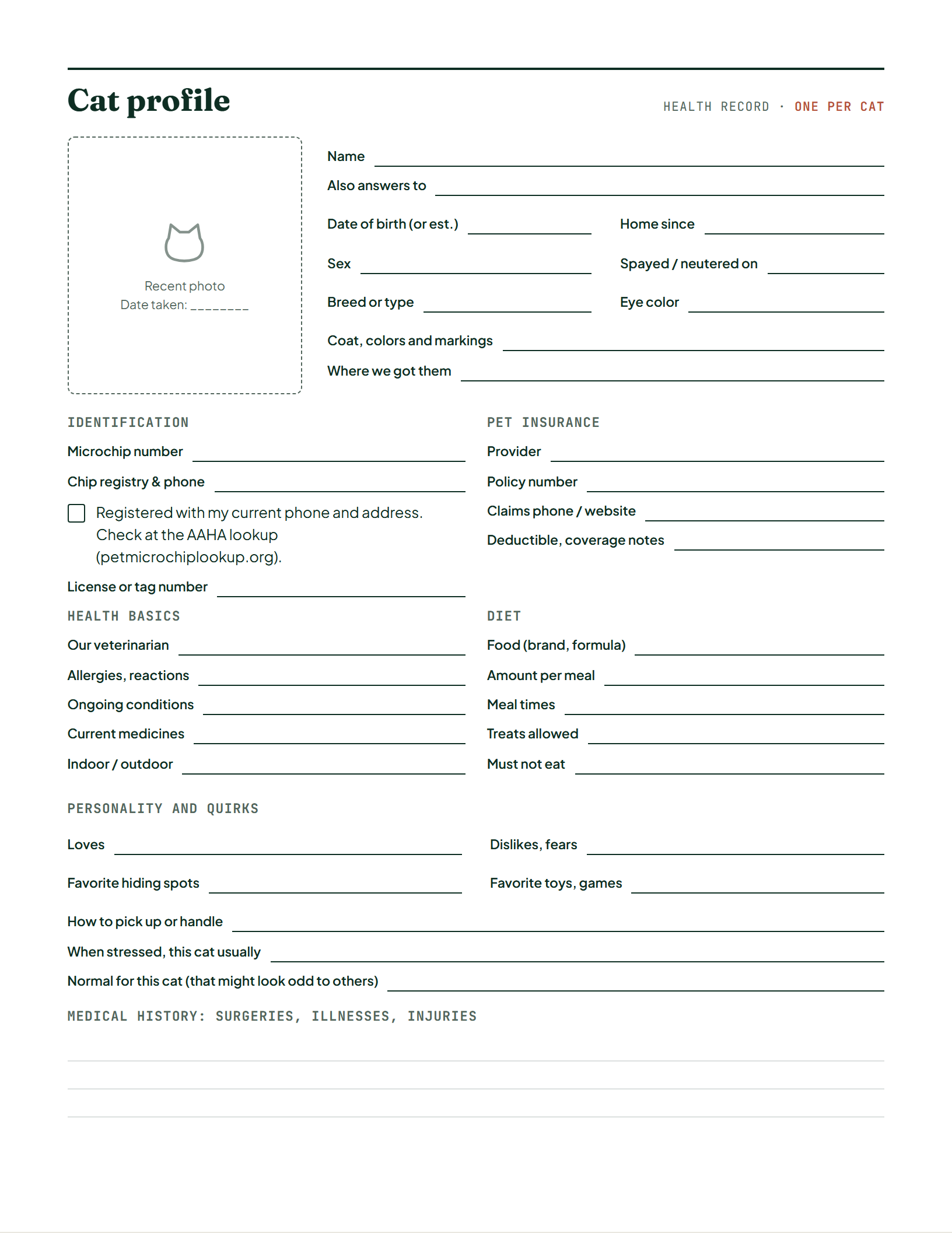 Page 3 of Cat Health & Sitter Planner