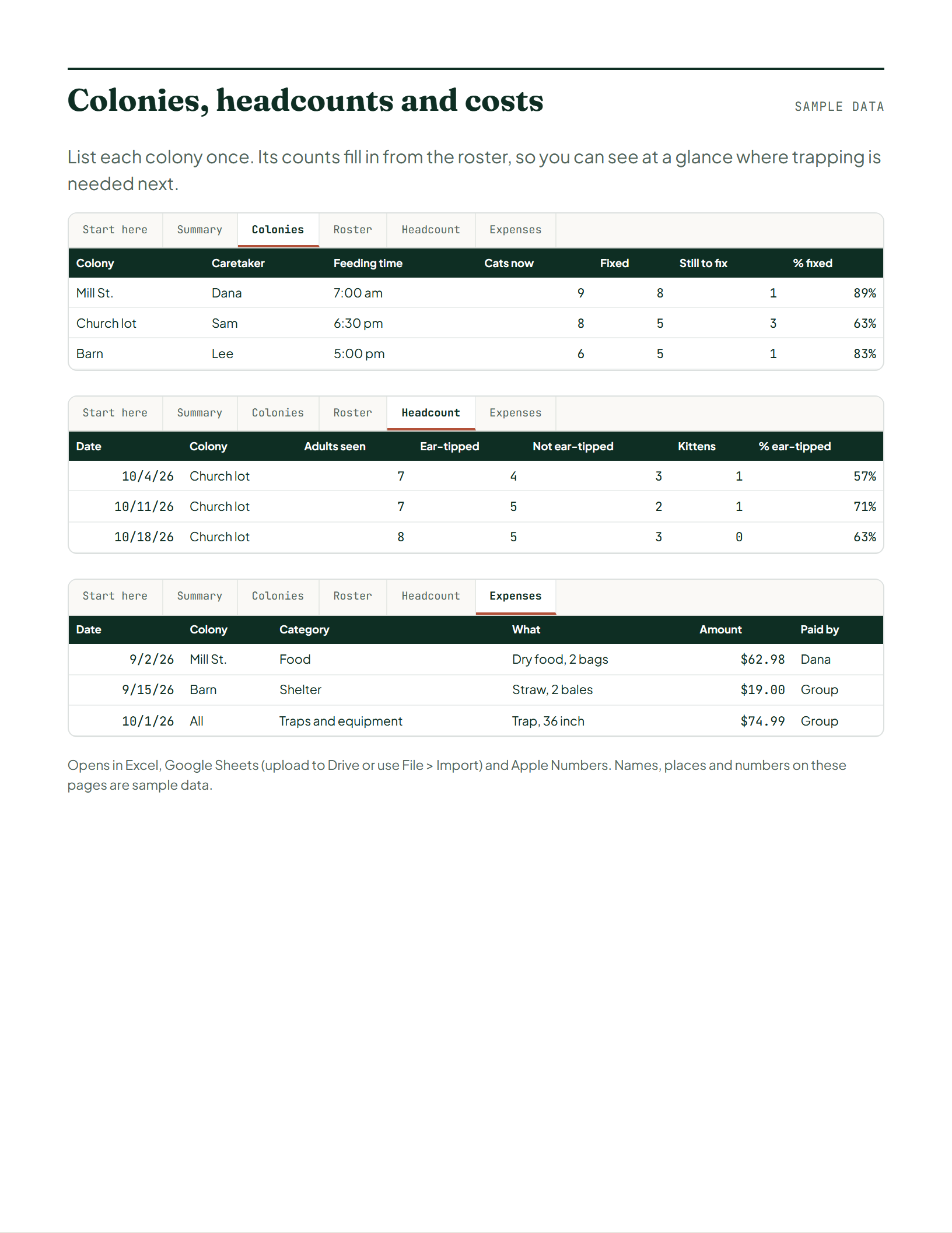 Page 3 of Colony Tracker Spreadsheet