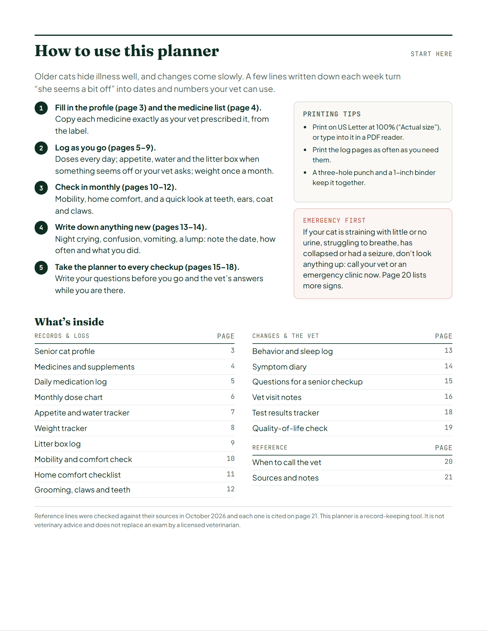Page 2 of Senior Cat Care Planner