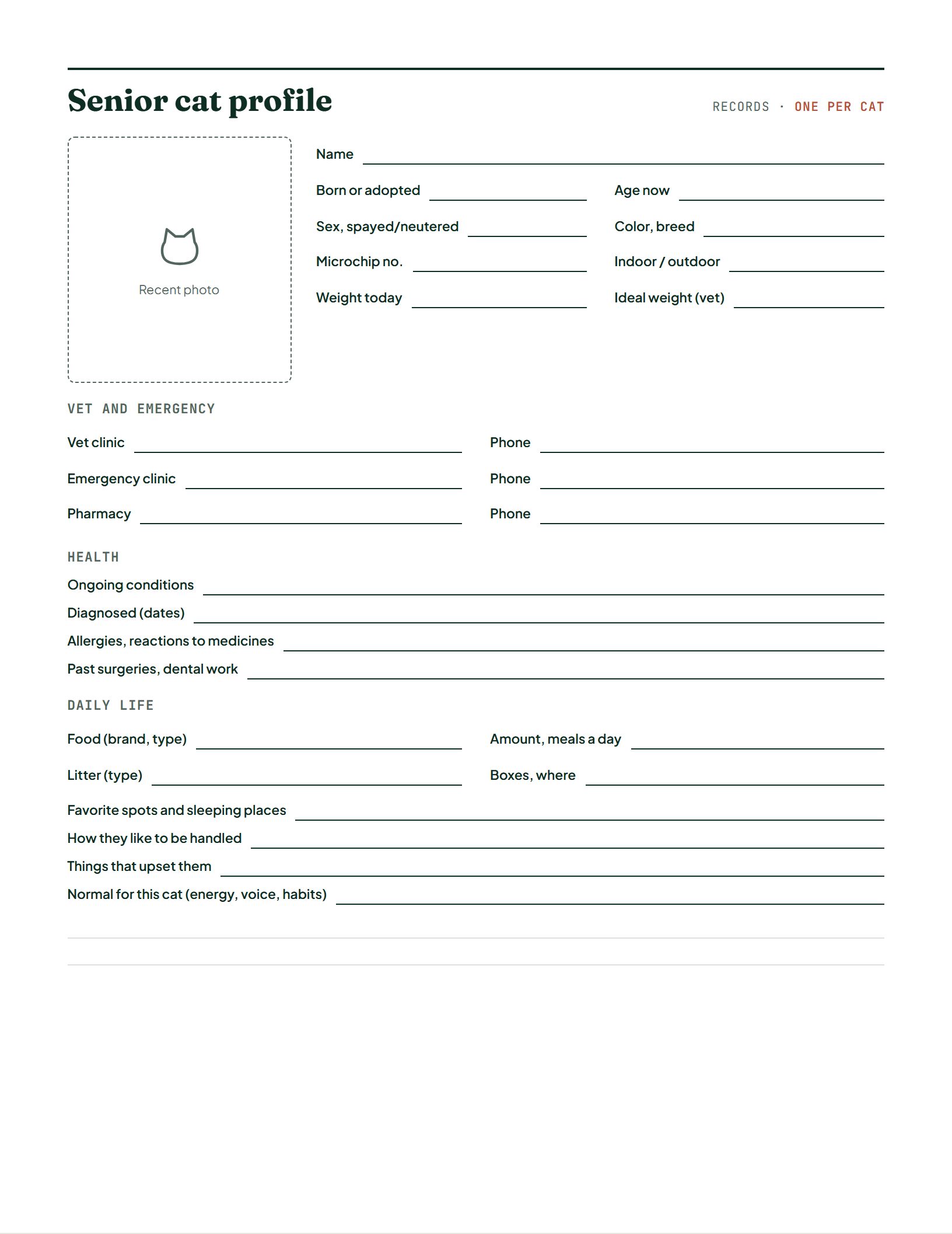 Page 3 of Senior Cat Care Planner