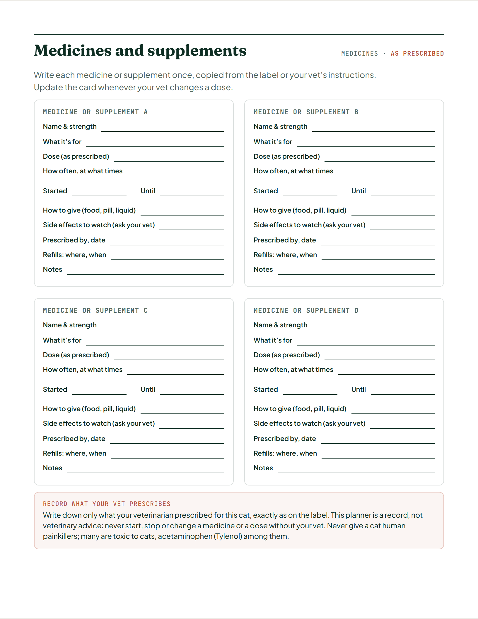Page 4 of Senior Cat Care Planner